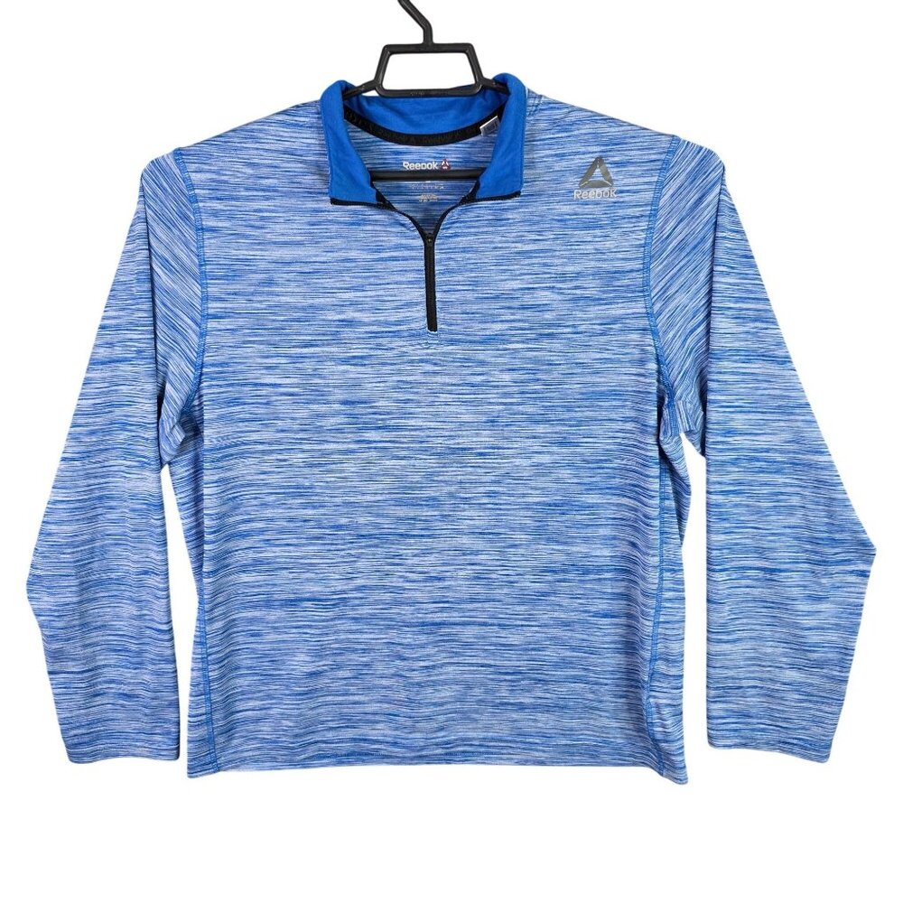 Mens Reebok Heather Blue Active Pullover Shirt 1/4 Zip Long Sleeve Polyester L